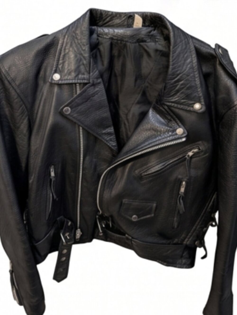 Vintage 80s Black Leather Motorcycle Jacket S 38